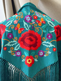LM MANTONCILLO BORADO FLORE ROJO -PETROLEO 10 - FELIZ SHOPPING 