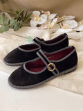 Zapatos Mary Jane de Terciopelo-Elegancia Vintage y Máxima Comodidad N5801