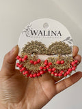 Pendientes flamencos de abanico con flecos y cuentas de colores PEN1299 - FELIZ SHOPPING 