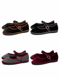 Zapatos Mary Jane de Terciopelo-Elegancia Vintage y Máxima Comodidad N5801