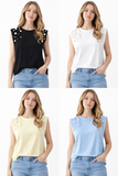 Top sin mangas con detalle de perlas (4 colores) JX09433