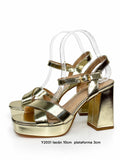 Sandalias doradas de plataforma y tacón ancho -Tacones de fiesta y ceremonia - FELIZ SHOPPING 