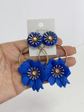 Pendientes Florales Estilo flamenco con Aro -Metal Pintado -Largo 8cm pen899 - FELIZ SHOPPING 