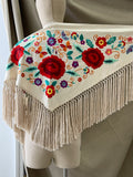 MANTON FLAMENCO BORADO FLORE ROJO -270053 BEIGE