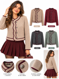 Chaqueta Corta de Mujer Estilo Chanel con Ribetes a Contraste | Elegante y Vintage | Talla Única M-L 13613