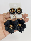 Pendientes Florales Estilo flamenco con Aro -Metal Pintado -Largo 8cm pen899 - FELIZ SHOPPING 