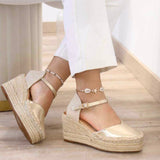 Sandalias de cuña estilo alpargata con punta cerrada | Correa al tobillo - FELIZ SHOPPING 