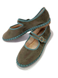 Zapatos Mary Jane Verde Bosque de Gamuza con Hebilla N5812-3-OLIVE/GREEN