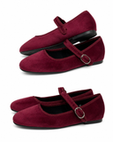 Bailarinas Mary Jane de terciopelo estilo retro -Cómodas combinables y disponibles en varios colores H9037