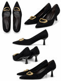 Zapatos de tacón medio con punta fina y adorno metálico-Tacón 6 cm AA83