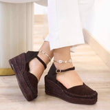 Sandalias de cuña estilo alpargata con punta cerrada | Correa al tobillo - FELIZ SHOPPING 