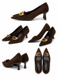 Zapatos de tacón medio con punta fina y adorno metálico-Tacón 6 cm AA83