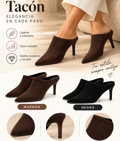 Mules de tacón fino con punta afilada -Elegantes y estilizados 3299