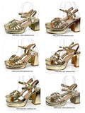 Sandalias doradas de plataforma y tacón ancho -Tacones de fiesta y ceremonia - FELIZ SHOPPING 