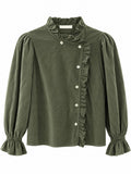 Blusa de Pana para Mujer con Volantes y Botones 8622