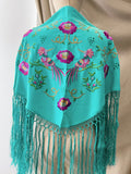 M01-2 Mantón bordado con flores y aves con flecos MANT3999