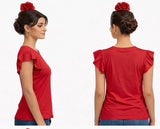 Camiseta lisa de manga corta con volante tx999