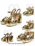 Sandalias doradas de plataforma y tacón ancho -Tacones de fiesta y ceremonia - FELIZ SHOPPING 