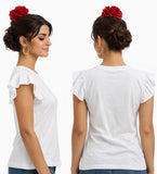 Camiseta lisa de manga corta con volante tx999