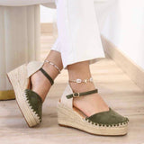 Sandalias de cuña estilo alpargata con punta cerrada | Correa al tobillo - FELIZ SHOPPING 