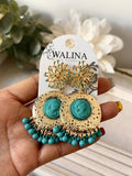 Pendientes flamencos vintage con medallón y flecos pen1199
