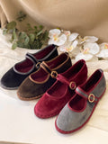 Zapatos Mary Jane de Terciopelo-Elegancia Vintage y Máxima Comodidad N5801