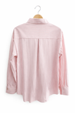 Camisa de rayas finas rosa y blanco de manga larga 798-RS