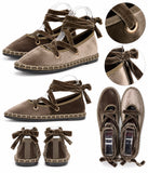 Zapatos Bailarinas Mujer de Terciopelo con Cordones Cruzados, Lazo al Tobillo, Suela Plana, Estilo Casual Elegante, 4 Colores YR913