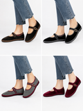 Zapatos Mary Jane de Terciopelo-Elegancia Vintage y Máxima Comodidad N5801