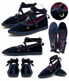 Zapatos Bailarinas Mujer de Terciopelo con Cordones Cruzados, Lazo al Tobillo, Suela Plana, Estilo Casual Elegante, 4 Colores YR913