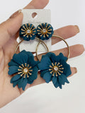 Pendientes Florales Estilo flamenco con Aro -Metal Pintado -Largo 8cm pen899 - FELIZ SHOPPING 