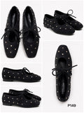 Bailarina de mujer estilo vintage con tachuelas -Zapato plano tipo Mary Jane