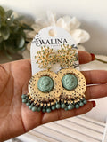 Pendientes flamencos vintage con medallón y flecos pen1199