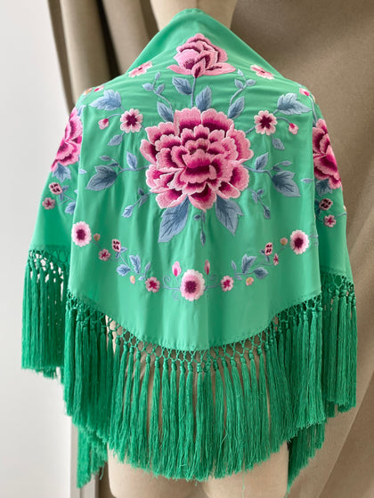 M00-3 MANTONCILLO BORDADOS FLAMENCO VERDE AGUA  MANT7999