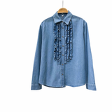 Camisa vaquera de mujer con volantes, manga larga y estilo casual C9408