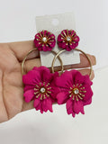 Pendientes Florales Estilo flamenco con Aro -Metal Pintado -Largo 8cm pen899 - FELIZ SHOPPING 