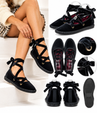 Zapatos Bailarinas Mujer de Terciopelo con Cordones Cruzados, Lazo al Tobillo, Suela Plana, Estilo Casual Elegante, 4 Colores YR913