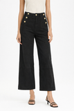 Pantalón de pierna ancha color negro de talle alto con botones dorados SA7306-1