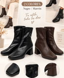 Botín negro de punta cuadrada y tacón ancho -Elegante y versátil Y3632
