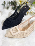 Zapatos de Tacón Bajo con Punta y Tejido-Elegantes y Cómodos AA56