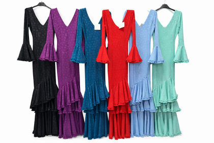 Traje Flamenca Elegante de Manga Larga con Volantes 04017