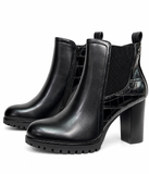 Botines de Mujer con Tacón Ancho – Cremallera Lateral, Elástico y Detalle Efecto Cocodrilo 8806