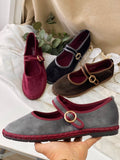 Zapatos Mary Jane de Terciopelo-Elegancia Vintage y Máxima Comodidad N5801