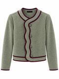 Chaqueta Corta de Mujer Estilo Chanel con Ribetes a Contraste | Elegante y Vintage | Talla Única M-L 13613