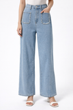 Jeans de Pierna Ancha de Talle Alto con Perlas PAV321