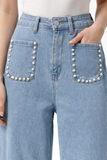 Jeans de Pierna Ancha de Talle Alto con Perlas PAV321