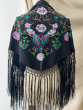 M01-2 Mantón bordado con flores y aves con flecos MANT3999