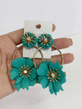 Pendientes Florales Estilo flamenco con Aro -Metal Pintado -Largo 8cm pen899 - FELIZ SHOPPING 