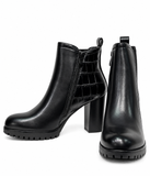 Botines de Mujer con Tacón Ancho – Cremallera Lateral, Elástico y Detalle Efecto Cocodrilo 8806
