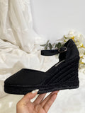 Sandalias negras de cuña mujer plataforma esparto elegantes y cómodas 787-5-ALNE